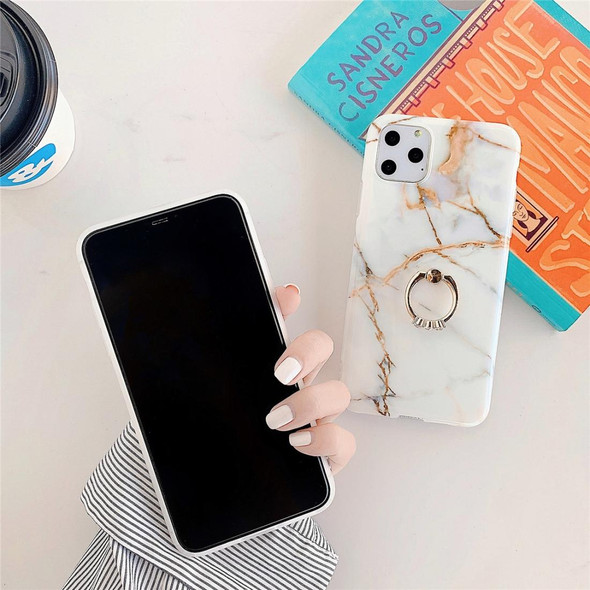 iPhone 11 Pro Max TPU Smooth Marble with Ring Metal Rhinestone Bracket Mobile Phone Protective Case(Snowflake Powder Q2)