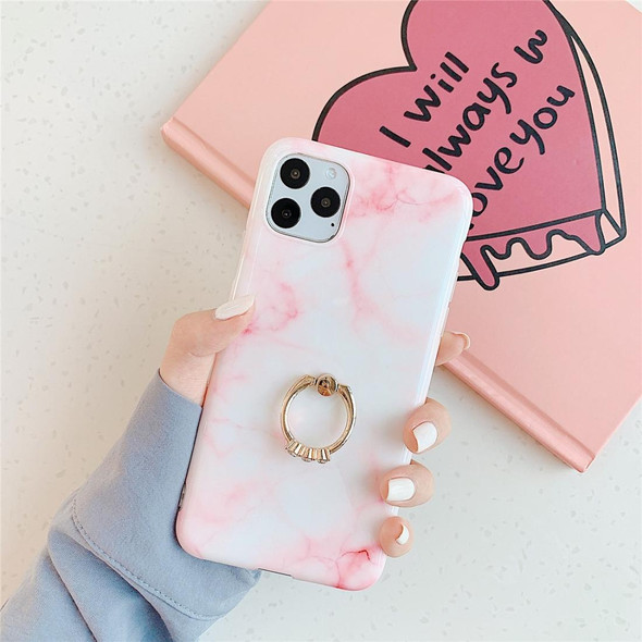 iPhone 11 Pro Max TPU Smooth Marble with Ring Metal Rhinestone Bracket Mobile Phone Protective Case(Snowflake Powder Q2)