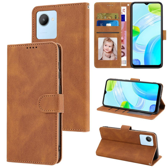 For Realme C30 4G / C30s / Narzo 50i Prime Fantasy Skin-feel Calfskin Texture Leatherette Phone Case(Brown)