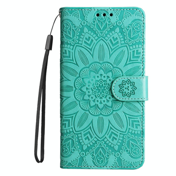 For Samsung Galaxy M14 5G Embossed Sunflower Leatherette Phone Case(Green)