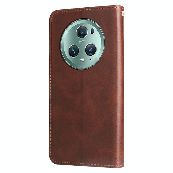 For Honor Magic5 Pro Calf Texture Zipper Leatherette Phone Case(Brown)