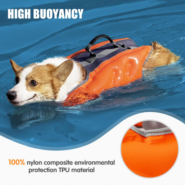 Dog Inflatable Swimsuit Easy to Carry Pet Life Jacket with Pump, Size: L(Orange)