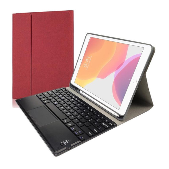 RK508C Detachable Magnetic Plastic Bluetooth Keyboard with Touchpad + Silk Pattern TPU Tablet Case for iPad 9.7 inch, with Pen Slot & Bracket(Red)