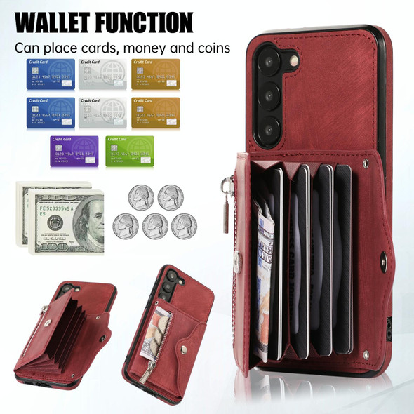 For Samsung Galaxy S21+ 5G Zipper RFID Card Slots Phone Case with Short Lanyard(Red)