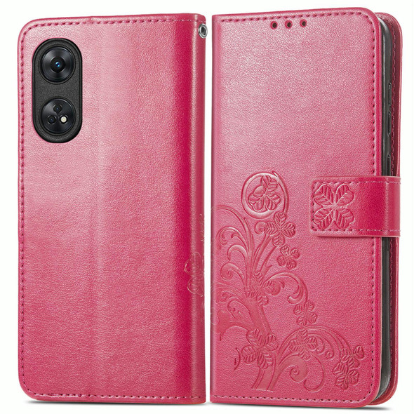 For OPPO Reno8 T 4G Four-leaf Clasp Embossed Buckle Leatherette Phone Case(Rose)