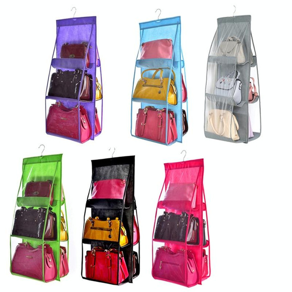 B05005 2pcs Double Sided 6 Pocket Hanging Bag Non-woven Fabric Hanging Handbag Organizer(Green)