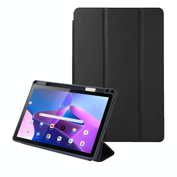 For Lenovo Tab M10 Plus 10.6 3rd Gen 2022 Solid Color 3-folding Leatherette Tablet Case(Black)