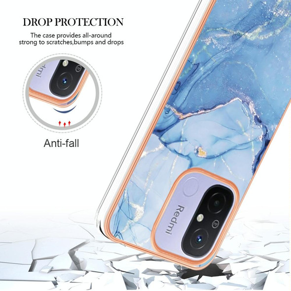 For Xiaomi Redmi 12C/11A 4G Global Electroplating Marble Dual-side IMD Phone Case(Blue 018)