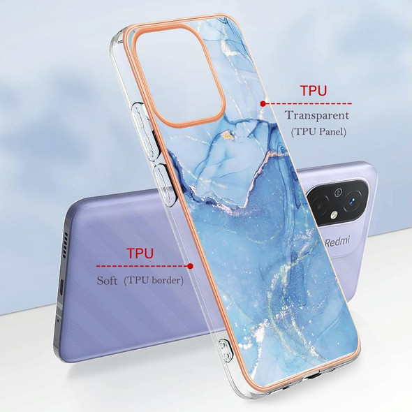 For Xiaomi Redmi 12C/11A 4G Global Electroplating Marble Dual-side IMD Phone Case(Blue 018)