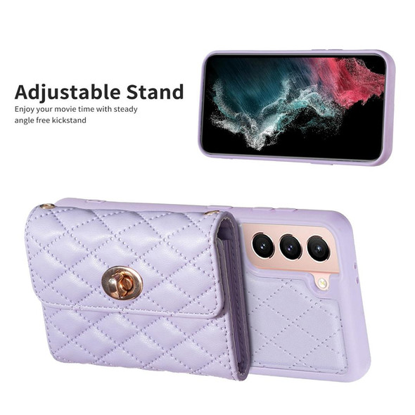 For Samsung Galaxy S21 5G Horizontal Metal Buckle Wallet Rhombic Leatherette Phone Case(Purple)