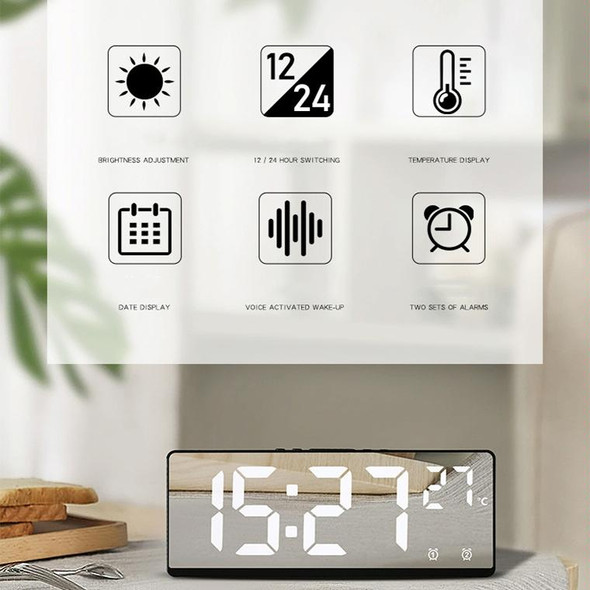 6631 LED Digital Display Multifunctional Electronic Clock Desktop Temperature Mirror Alarm Clock(White Light)