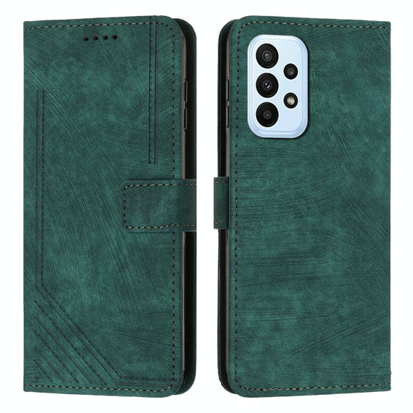 For Samsung Galaxy A52 5G&4G / A52s 5G Skin Feel Stripe Pattern Leatherette Phone Case with Lanyard(Green)