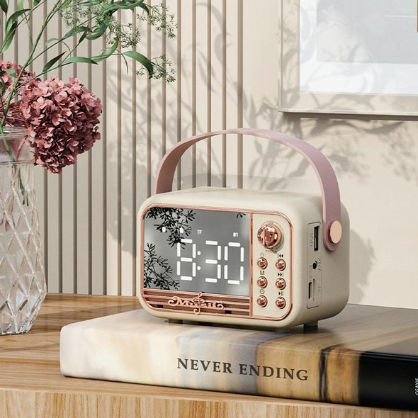 S11 Handheld Retro Alarm Clock Bluetooth Speaker Desktop Portable Clock(Pink)