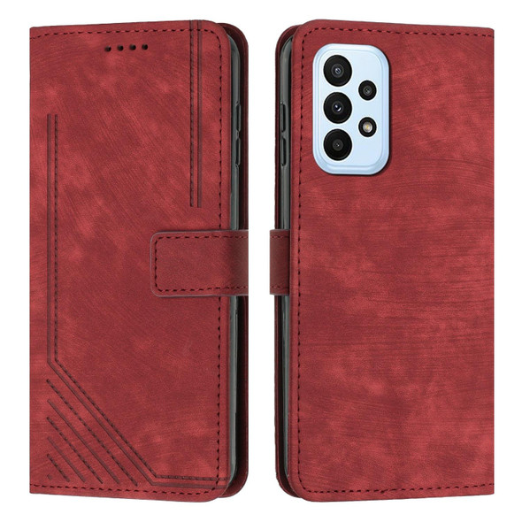 For Samsung Galaxy A52 5G&4G / A52s 5G Skin Feel Stripe Pattern Leatherette Phone Case with Lanyard(Red)