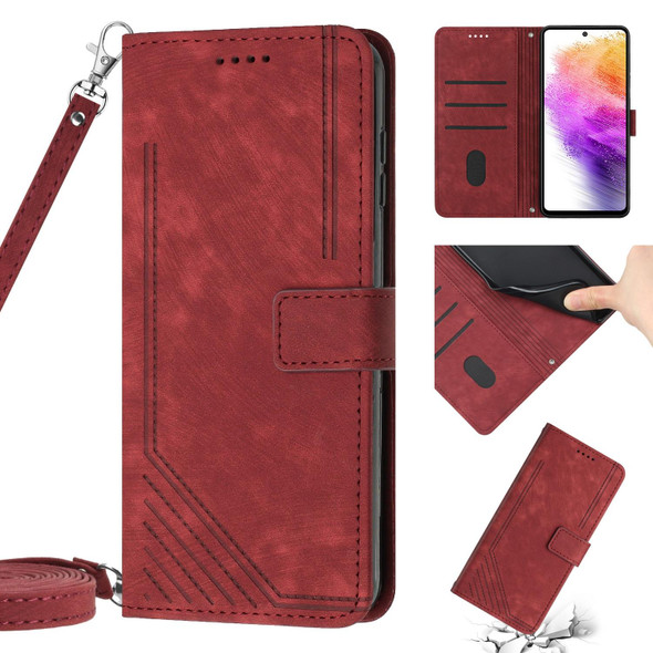 For Samsung Galaxy A52 5G&4G / A52s 5G Skin Feel Stripe Pattern Leatherette Phone Case with Lanyard(Red)