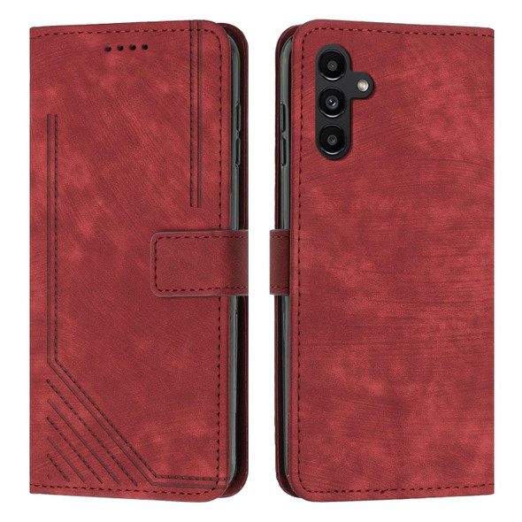 For Samsung Galaxy A24 5G Skin Feel Stripe Pattern Leatherette Phone Case with Lanyard(Red)