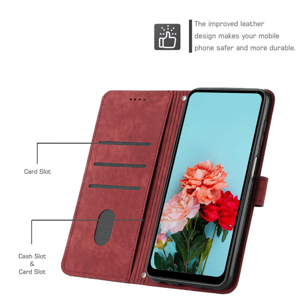 For Samsung Galaxy A72 5G / 4G Skin Feel Stripe Pattern Leatherette Phone Case with Lanyard(Red)
