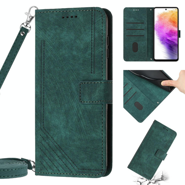 For Samsung Galaxy A32 5G / M32 5G Skin Feel Stripe Pattern Leatherette Phone Case with Lanyard(Green)