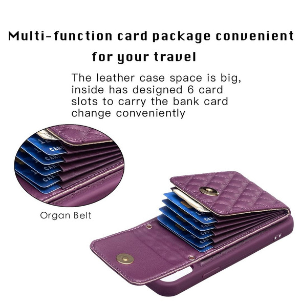 For iPhone 12 Pro Max Vertical Metal Buckle Wallet Rhombic Leatherette Phone Case(Dark Purple)