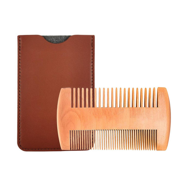 TW-BC90 Beard Wooden Comb Beard Shape Double-Sided Comb With PU Leather Case