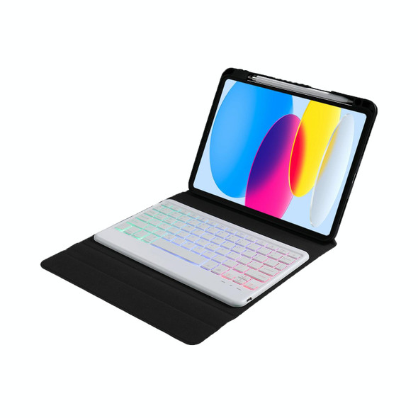 For iPad 10th Gen 10.9 2022 B10S Triangle Holder Three-color Backlight Bluetooth Keyboard Leatherette Case(Blue Pink)