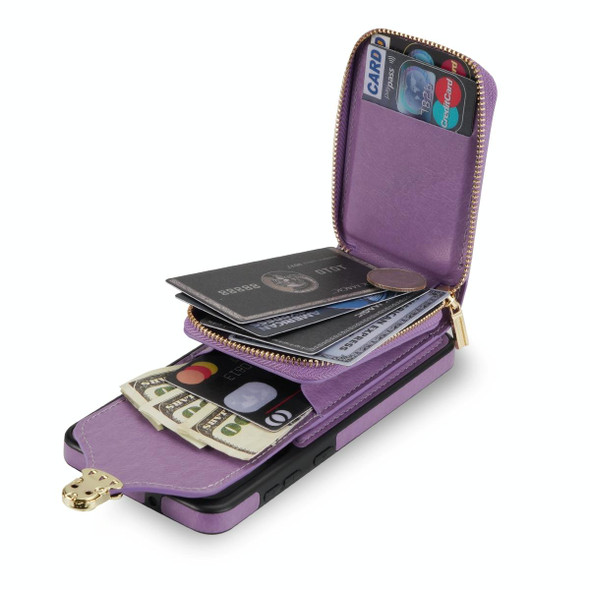 For Samsung Galaxy S21 Ultra 5G Zipper Hardware Card Wallet Phone Case(Purple)