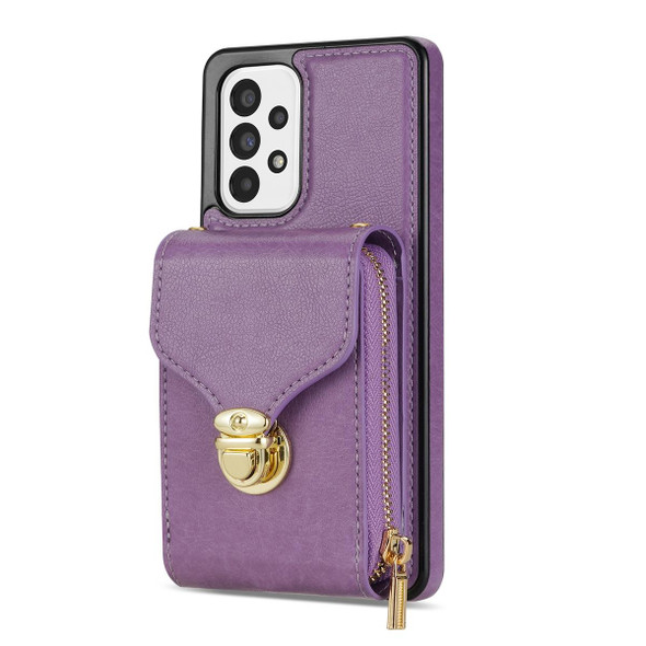 For Samsung Galaxy A52 5G / 4G Zipper Hardware Card Wallet Phone Case(Purple)