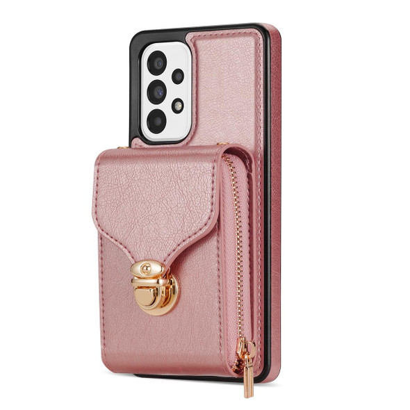 For Samsung Galaxy A52 5G / 4G Zipper Hardware Card Wallet Phone Case(Rose Gold)