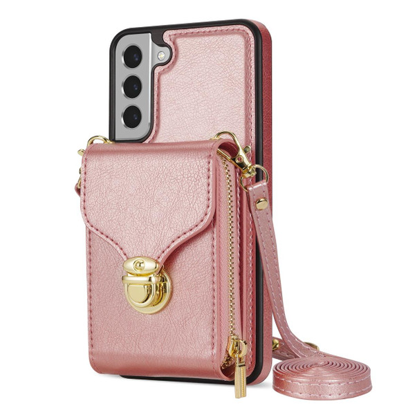 For Samsung Galaxy S21+ 5G Zipper Hardware Card Wallet Phone Case(Rose Gold)