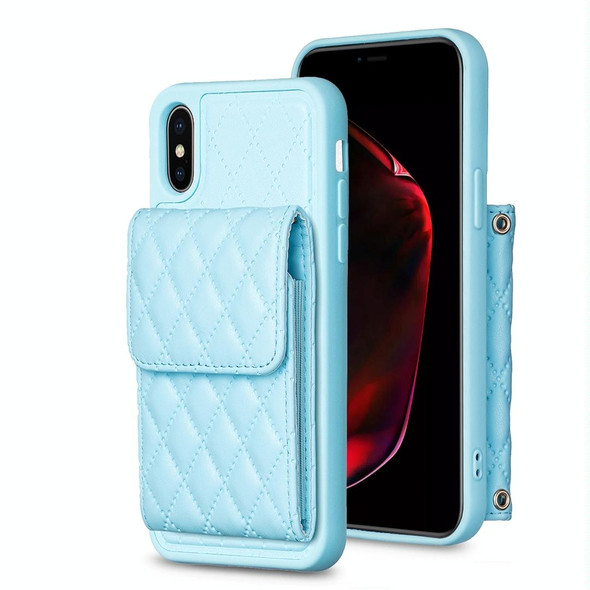 For iPhone X / XS Vertical Wallet Rhombic Leatherette Phone Case(Blue)