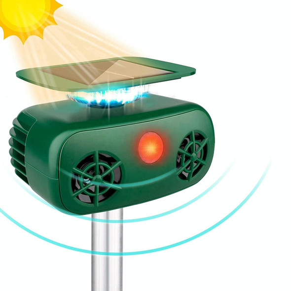 SK628 Solar Powered Animal Repeller 360 Degree Strobe Light Bird Repeller Ultrasonic Rat Repeller(Green)