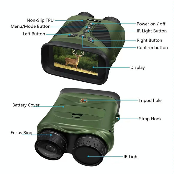 DT39 3 inch IPS Screen Binoculars Digital Binoculars Night Vision(Green)