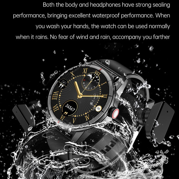 R6 1.32 inch Round Screen 2 in 1 Bluetooth Earphone Smart Watch, Support Bluetooth Call / Health Monitoring(Black Steel Strap)