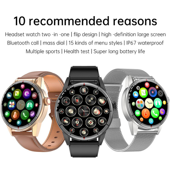 R6 1.32 inch Round Screen 2 in 1 Bluetooth Earphone Smart Watch, Support Bluetooth Call / Health Monitoring(Black Steel Strap)