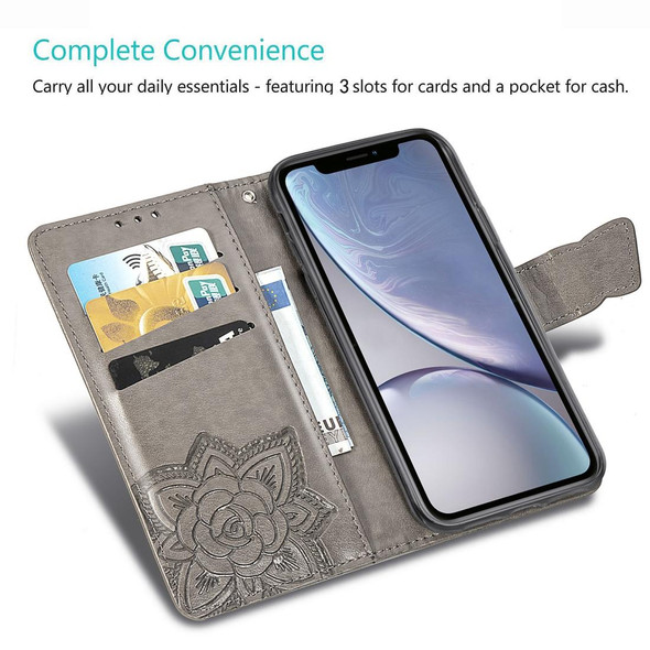 Butterfly Love Flowers Embossing Horizontal Flip Leatherette Case for iPhone XR, with Holder & Card Slots & Wallet & Lanyard (Rose Gold)