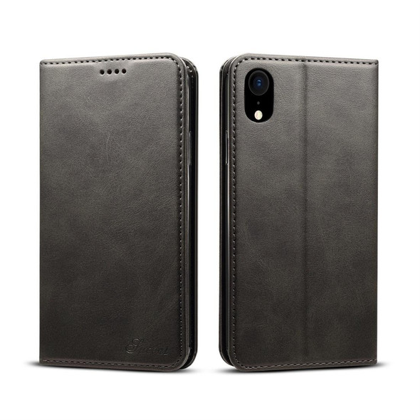 Suteni Calf Texture Horizontal Flip Leather Case for iPhone XR, with Holder & Card Slots & Wallet(Black)