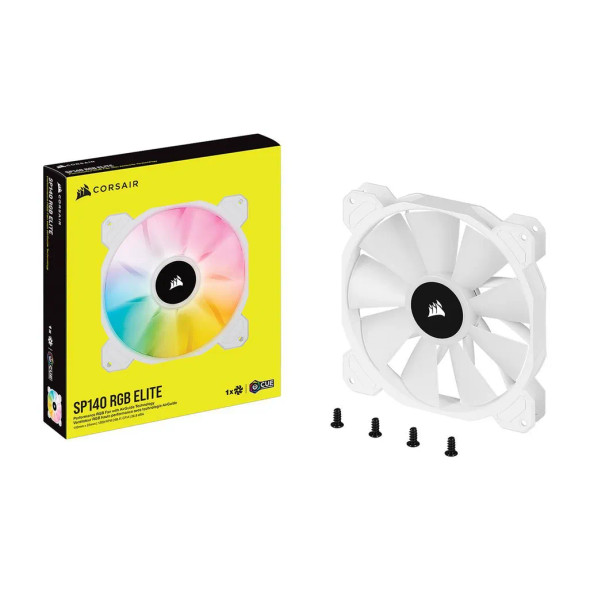 Corsair White SP140 RGB ELITE; 140mm RGB LED Fan with AirGuide; Single Pack  - Requires Corsair hub.