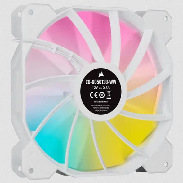 Corsair White SP140 RGB ELITE; 140mm RGB LED Fan with AirGuide; Single Pack  - Requires Corsair hub.