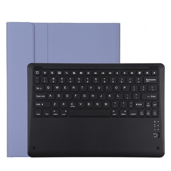 T129 Detachable Bluetooth Black Keyboard Microfiber Leather Tablet Case for iPad Pro 12.9 inch (2020), with Holder (Purple)