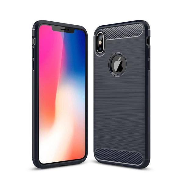 Brushed Texture Carbon Fiber Shockproof TPU Protective Back Case for  iPhone XS Max(Navy Blue)