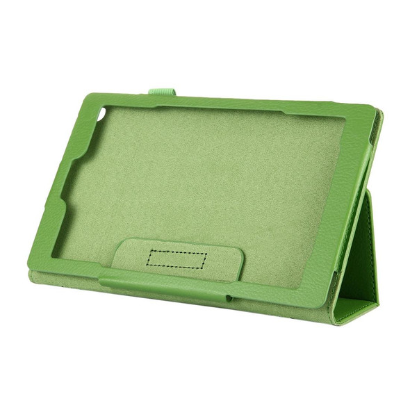 For Amazon Kindle Fire HD8 (2017) Litchi Texture Horizontal Flip Leatherette Case with Holder(Green)