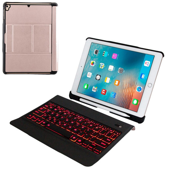 T-201D Detachable Bluetooth 3.0 Ultra-thin Keyboard + Lambskin Texture Leather Tablet Case for iPad Air / Air 2 / iPad Pro 9.7 inch, Support Multi-angle Adjustment / Backlight (Pink)
