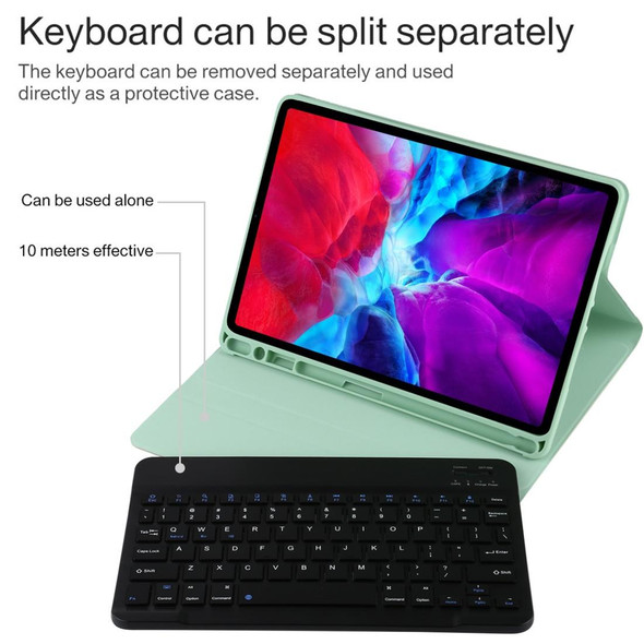 TG11B Detachable Bluetooth Black Keyboard + Microfiber Leather Tablet Case for iPad Pro 11 inch (2020), with Pen Slot & Holder (Green)