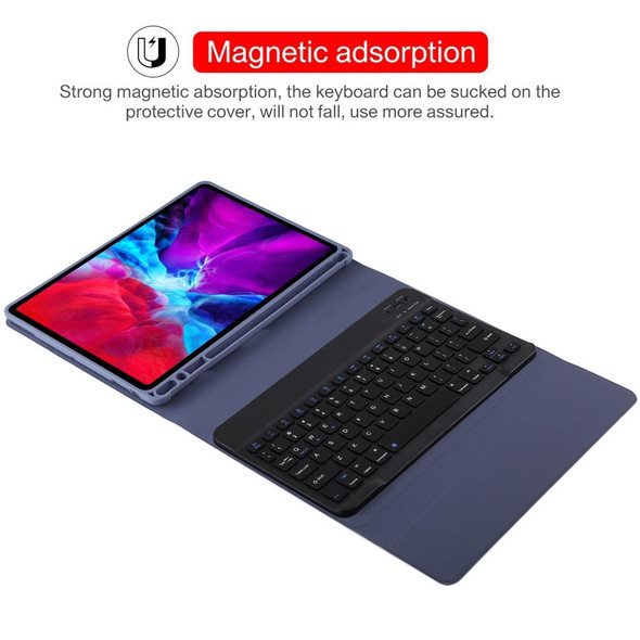 TG11B Detachable Bluetooth Black Keyboard + Microfiber Leather Tablet Case for iPad Pro 11 inch (2020), with Pen Slot & Holder (Purple)
