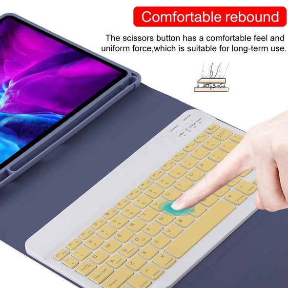 TG11B Detachable Bluetooth Yellow Keyboard + Microfiber Leather Tablet Case for iPad Pro 11 inch (2020), with Pen Slot & Holder (Purple)