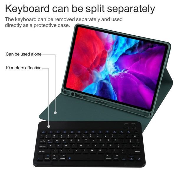 TG11B Detachable Bluetooth Black Keyboard + Microfiber Leather Tablet Case for iPad Pro 11 inch (2020), with Pen Slot & Holder (Dark Green)