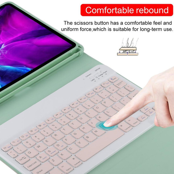 TG11B Detachable Bluetooth Pink Keyboard + Microfiber Leather Tablet Case for iPad Pro 11 inch (2020), with Pen Slot & Holder (Green)