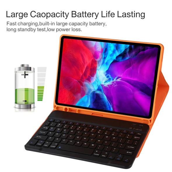 TG11B Detachable Bluetooth Black Keyboard + Microfiber Leather Tablet Case for iPad Pro 11 inch (2020), with Pen Slot & Holder (Orange)
