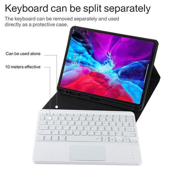 TG11BCS Detachable Bluetooth White Keyboard Microfiber Leather Tablet Case for iPad Pro 11 inch (2020), with Backlight & Touchpad & Pen Slot & Holder (Black)