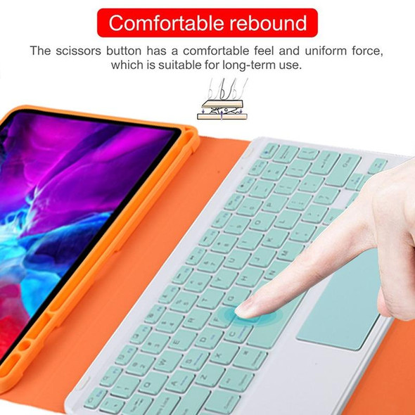 TG11BC Detachable Bluetooth Green Keyboard Microfiber Leather Tablet Case for iPad Pro 11 inch (2020), with Touchpad & Pen Slot & Holder (Orange)